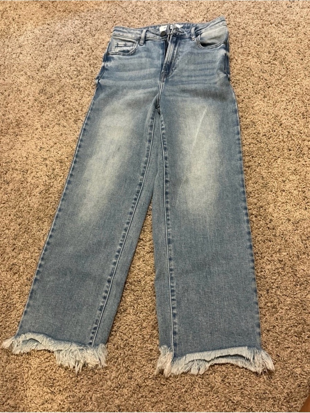 Hidden Wide Leg Frayed Hem Women's Jeans in Light Blue